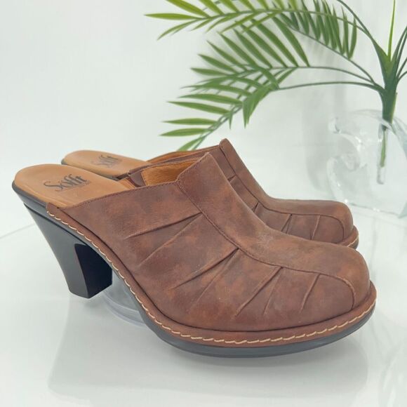 Sofft Women's Heel Slide Mule Sandal Size 8.5 Brown Leather Comfy Shoe Slip On - Picture 1 of 12